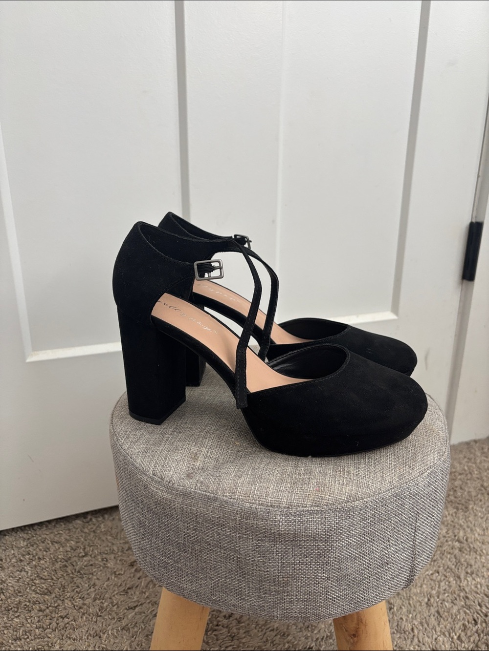 Jellypop Black Suede Mary Jane Block Heels